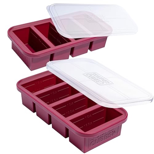 Souper Cubes 1 Cup Silicone Freezer Tray with Lid - Easy Meal Prep Container and Kitchen Storage Solution - Silicone Molds for Soup and Food Storage - Cranberry - 2-Pack - Cranberry - 2-Pack