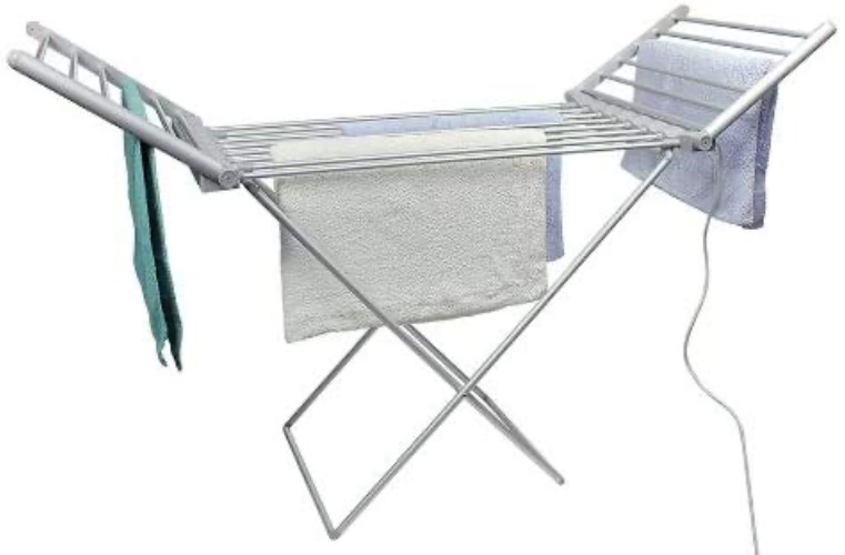 Highlands Electric Heated Clothes Dryer Folding Energy-Efficient Indoor Airer Wet Laundry Drying Horse Rack, Silver - 1 - Silver