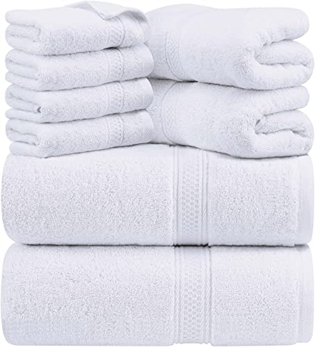 Utopia Towels 8 Piece Towel Set - 2 Bath Towels, 2 Hand Towels and 4 Washcloths Cotton Hotel Quality Super Soft and Highly Absorbent (White) - White