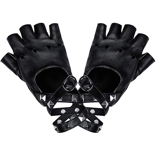 LYTIVAGEN Leder Handschuhe Damen Fingerlose Handschuhe Punk Handschuhe Schwarze Nietenhandschuhe PU Leder Rock Handschuhe mit Nieten Gothic Lederhandschuhe für Motorrad Hip Hop Halloween Cosplay