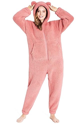 CityComfort Jumpsuit Damen Kuschelig Fleece Onesie Damen Flauschig S-XL - S - Rosa