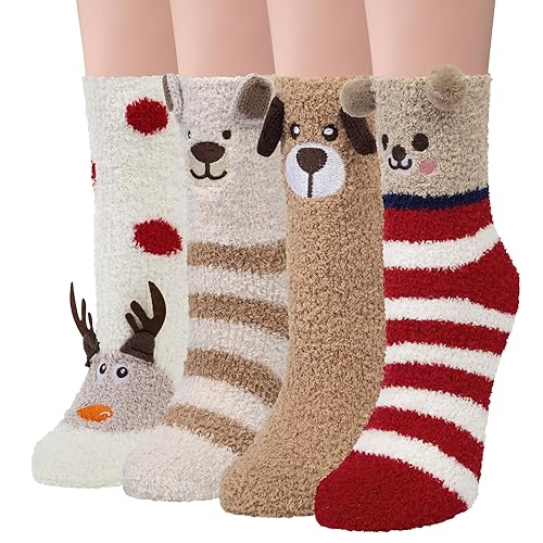YSense Snug Kuschelsocken Damen Flauschige Winter Socken Frauen Haussocken Mädchen Süßes Geschenk Weihnachtssocken Geburtstagsgeschenk,MEHRWEG - Mehrfarbig-1