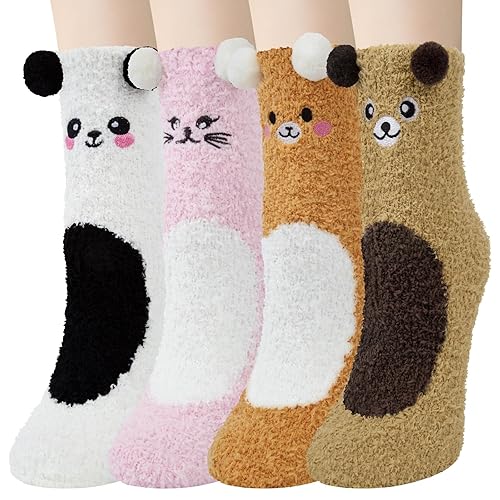 YSense Snug Kuschelsocken Damen Flauschige Winter Socken Frauen Haussocken Mädchen Süßes Geschenk Weihnachtssocken Geburtstagsgeschenk,MEHRWEG - Mehrfarbig-4