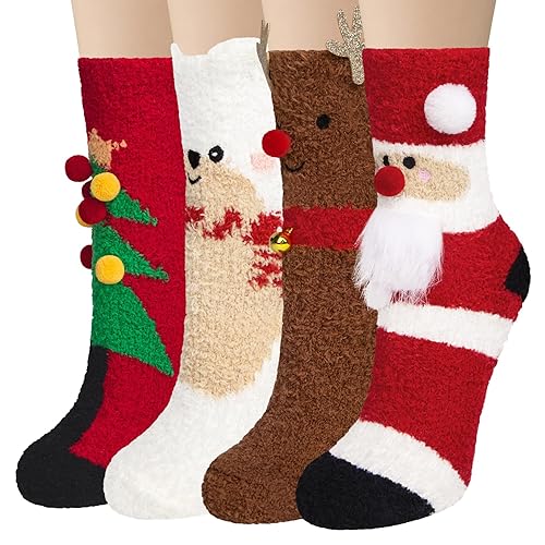YSense Snug Kuschelsocken Damen Flauschige Winter Socken Frauen Haussocken Mädchen Süßes Geschenk Weihnachtssocken Geburtstagsgeschenk,MEHRWEG - Mehrfarbig-5
