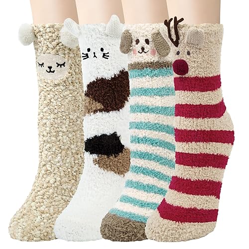 YSense Snug Kuschelsocken Damen Flauschige Winter Socken Frauen Haussocken Mädchen Süßes Geschenk Weihnachtssocken Geburtstagsgeschenk,MEHRWEG - Mehrfarbig-2