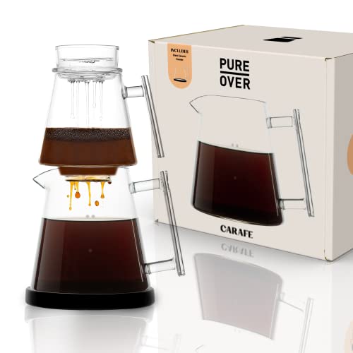 Pure Over Brew Kit XL - Glass Pour Over Coffee Maker Kit - 6 Piece Set with Carafe - Pour Over Coffee Dripper w/Built-In Paperless Reusable Glass Filter - Made of Borosilicate Glass