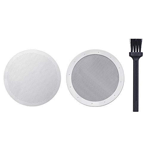 2 Pack Reusable Filters, Coffee Mesh for Coffee Makers, 100% Stainless Steel Washable Screens with 1 Brush
