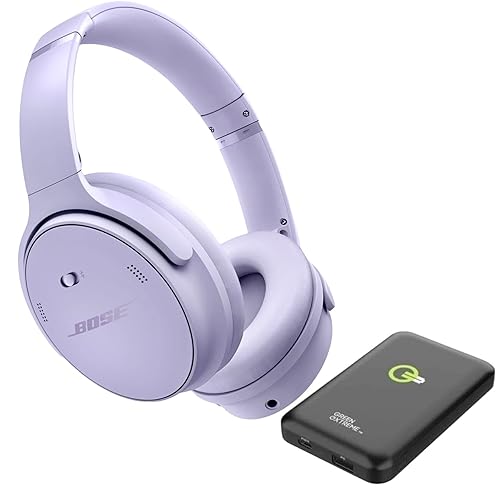 Bose QuietComfort Wireless Noise Cancelling Headphones, Bluetooth Over Ear Headphones Bundle with Green Extreme Wireless Portable Charger, Cypress Green (Chilled Lilac) - Chilled Lilac