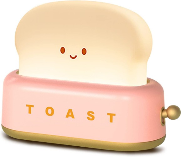 Starnearby Toast Bread LED Night Lamp, Cute Desk Decor Toaster Light Rechargeable with Timer, Creative Design Portable Bedroom Bedside Table Lamp for Baby Kids Girls Teens Teenages, Pink