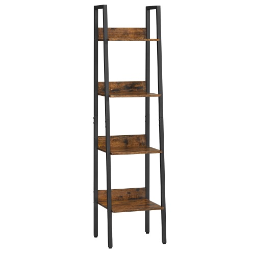 VASAGLE Ladder Shelf, 4-Tier Home Office Bookshelf, Freestanding Storage Shelves, for Living Room Bedroom Kitchen, Steel Frame, Easy to Assemble, Industrial, Rustic Brown and Black LLS108B01