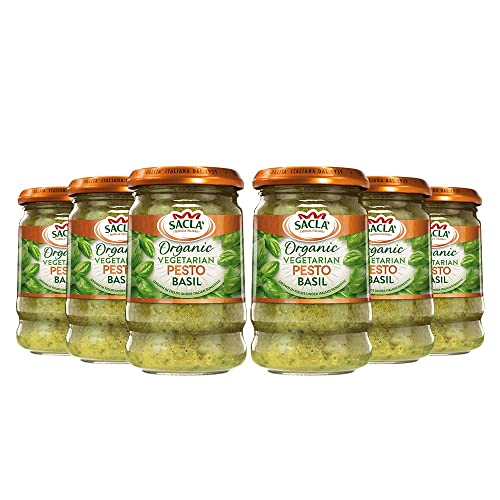 Sacla' Italian Organic Basil Pesto, 190 g, (Pack of 6) - Organic Basil - 190 g (Pack of 6)