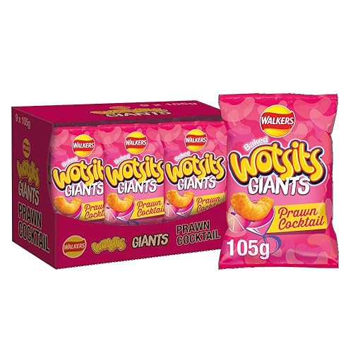 Walkers Wotsits Giants Prawn Cocktail Snacks Crisps 105g - Prawn Cocktail - 105 g (Pack of 9)