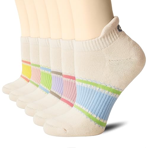 CS CELERSPORT 6 Pairs Ankle Athletic Running Socks Low Cut Sports Tab Socks for Men and Women - Small - Creamy Multicolor (6 Pairs)