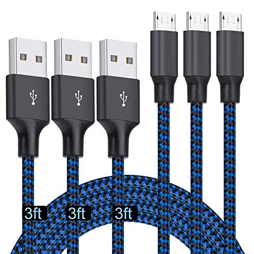 Micro USB Cable 3ft, 3Pack 3FT Nylon Braided High Speed Micro USB Charging and Sync Cables Android Charger Cord Compatible Samsung Galaxy S7 Edge/S6/S5/S4,Note 5/4/3,LG,Tablet and More(Blue) - Blue