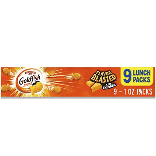 Goldfish Flavor Blasted Xtra Cheddar Cheese Crackers, Baked Snack Crackers, 0.9 oz On-the-Go Snack Packs, 9 Count Tray - Flavor Blasted Extra Cheddar