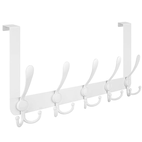 TICONN Over The Door Hooks, 5 Heavy Duty Tri Coat Rack All Metal Coat Hanger for Jacket Hat Towel Bags in Bathroom Bedroom Dorm (White, 1PK) - 1 - White