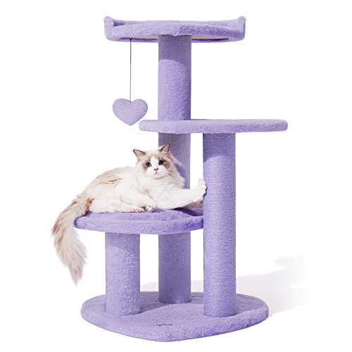 VETRESKA 40in Cat Tree Cat Tower for Indoor Cats with Purple Heart Shaped Platform, Jute Sisal Covered Scratching Posts, Multi Level Cat Furniture with Dangling Ball for Small & Large Cat, Purple - Four Platforms
