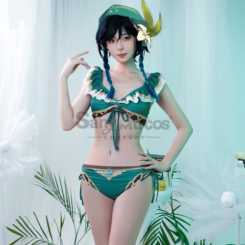 Game Genshin Impact Barbatos/Venti Derivative Swimsuits for Women Swimwear Sexy Bathing Suit Bikini Sets - XXL