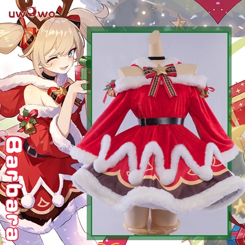 【In Stock】Uwowo Game Genshin Impact Christmas Holiday Barbara Cosplay Costume - XL