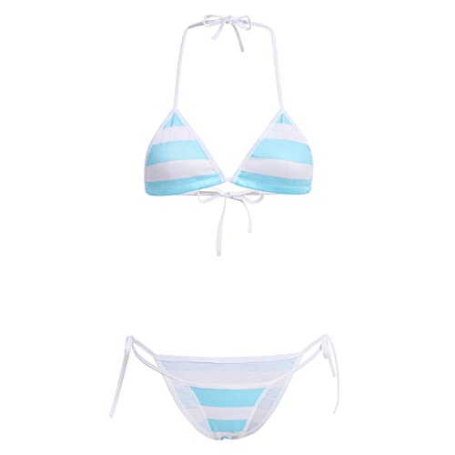 ABAFIP Womens Micro Tanning Bikini Kawaiii Japanese Cute Anime Lingerie set Tiny Bra Thong Panty Bottom Extreme Swimsuit - One Size - Sky Blue