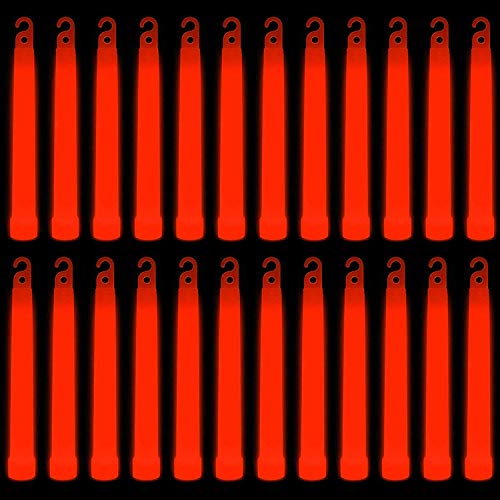 Trimming Shop 6 inch Glow Sticks Lanyard Premium Ultra Bright Glow in the Dark Rod Mega Party Pack of 25 (Red) for New Year’s Eve, Graduation Party, Camping - Red