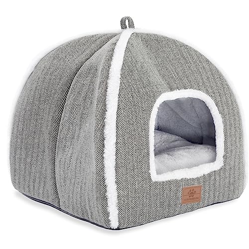 Cat Bed for Indoor Cats - Cat Cave Bed Cat House Cat Tent with Removable Washable Cushioned Pillow, Soft and Self Warming Kitten beds,Cat Beds & Furniture - M(15 x 15 x 15 Inch) - Grey-2