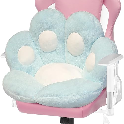 ELFJOY Comfy Chair Cushion Plush Cat Paw Cushion Kawaii Home Decor Cat Pillow for Office and Computer Gaming Chair (70 * 60cm, Blue) - 70*60cm - Blue