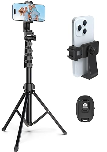 Liphisy 64” Tripod for Cell Phone & Camera, Phone Tripod with Remote and Phone Holder, Portable Tripod for iPhone, Phone Tripod for Video Recording, Cell Phone Tripod Mount Stand for Cellphone - 64 in