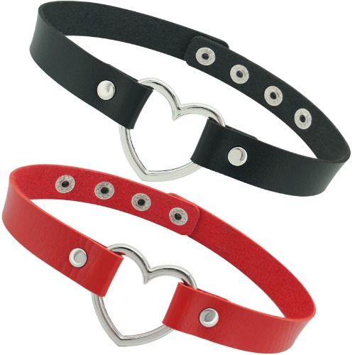 ETHOON Love Heart Adjustable Leather Choker Punk PU Necklace Goth Choker Soft Collar Chain for Women Girls