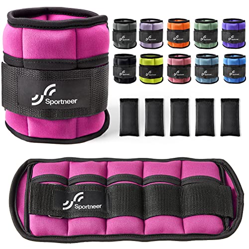 Sportneer Adjustable Ankle Weights 1 Pair 2 4 6 8 10 Lbs Leg Weight Straps for Women Men, Weighted Ankle Weights Set for Gym,Fitness, Workout,Walking, Jogging,1-5 lbs Each Ankle, 1 Pair 2-10 lbs - Pink