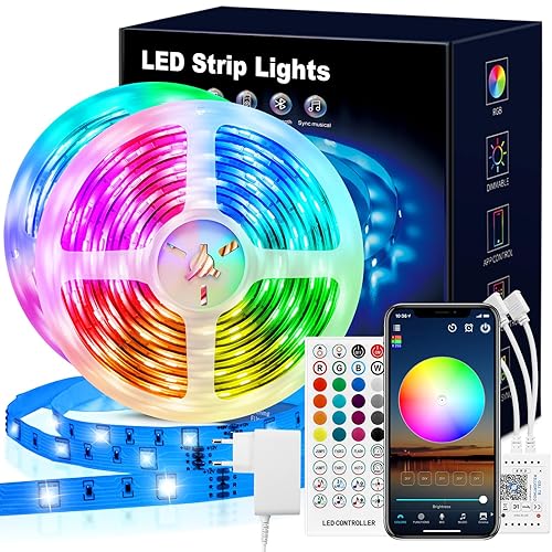 VKH LED Strip 20m, LED Streifen Bluetooth RGB LED Band 20m Selbstklebend mit Fernbedienung und APP, LED Lichterkette für Zimmer Gaming Party (2 * 10m) - Rgb - 20m