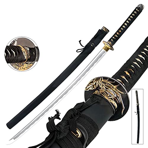 Katana Schwert Echt Scharf zum Training Samurai Schwert Stahl für Erwachsene - Ninja Katana Metall - 18 Jahre Erforderlich - 6KN1-390