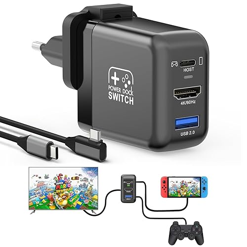 Switch TV Dock,Switch Charger für Nintendo Switch/Switch OLED, PD 30W 4K 60Hz HDMI USB 3.0 Portable TV Adapter Dock Charger für Switch/Laptop/Phone - Schwarz