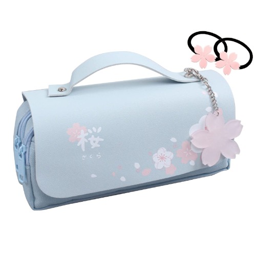 Cherry Blossom Pencil Bag - Blue