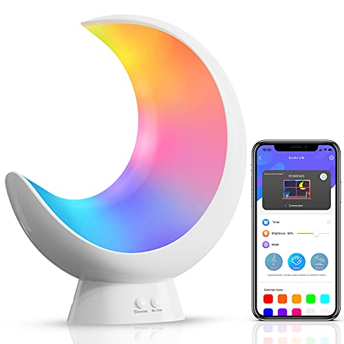 ECOLOR Smart Tischlampe, Farbwechsel Mondlampe, Nachttischlampe Touch Dimmbar für Schlafzimmer Wohnzimmer Dekoration, APP-Steuerung, Musik Sync (Kein WLAN oder Alexa) - Kabelgebunden