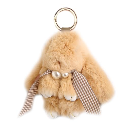 Unpafcxddyig Bunny Keychain Cute Soft Artificial fur Keychain Car Handbag Keyring - 5.5in - Pearl Light Brown