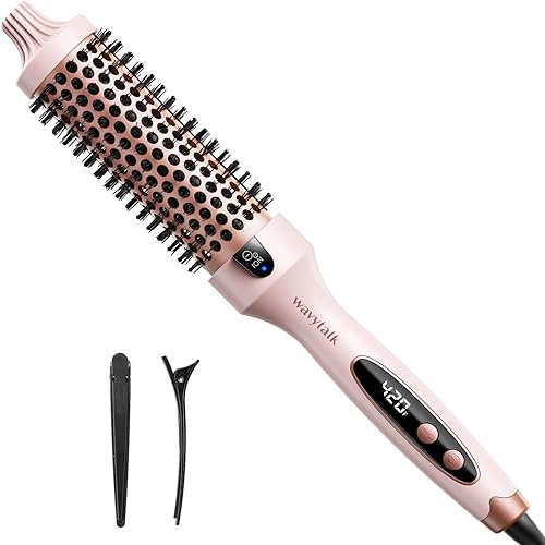 Wavytalk Thermal Brush, 1.5 inch Heated Round Brush for Blowout Look, Dual Voltage, Pink, Sakura, Tourmaline Ceramic, Negative Ion Technology, 5 Temperature Settings - Sakura