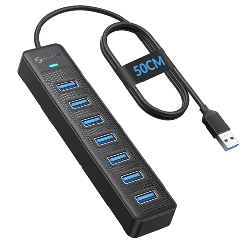 PHIXERO 7 Port USB Hub, 1.6FT Long Cable Multi USB Port Hub USB Multiport Adapter USB Extension Hub USB Expander Splitter for Laptop, Compatible with All USB 3.0/2.0/1.1 Device - 50CM/1.6FT