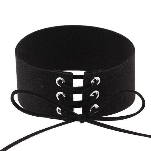 Sexy Goth Lace Up Choker Necklace - Black