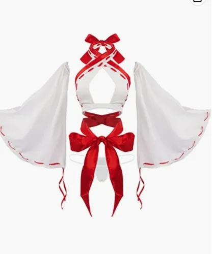 Amazon.com: paloli Women Japanese Anime Miko Cosplay Outfit, Red And White Kimono Bra And Panty Set Witch Cosplay Costume : Clothing, Shoes & Jewelry