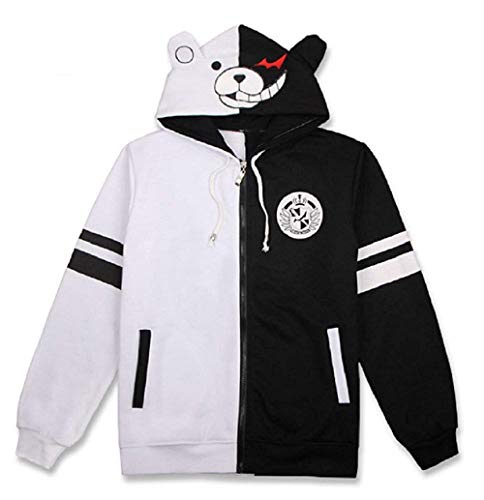 FORLADY Black and White Bear Hoodie Zipper Jacket Uniform Monokuma Cosplay Costume Anime Hoodie Unisex - M - Black White