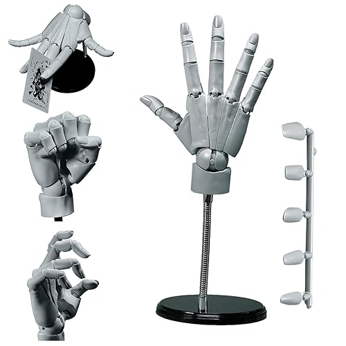 Hand Model, Hand Model 1:1 Articulated Mannequin Hand Moveable Joint 16x8in Manikin Hand with Base DIY PVC ABS Hand Model for Drawing, Painting, Sketching, Grey Mannequin Hand Hand Model for Drawing - Grey
