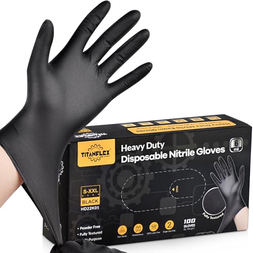 Heavy-Duty Black Nitrile Gloves, Box of 100, 6-mil