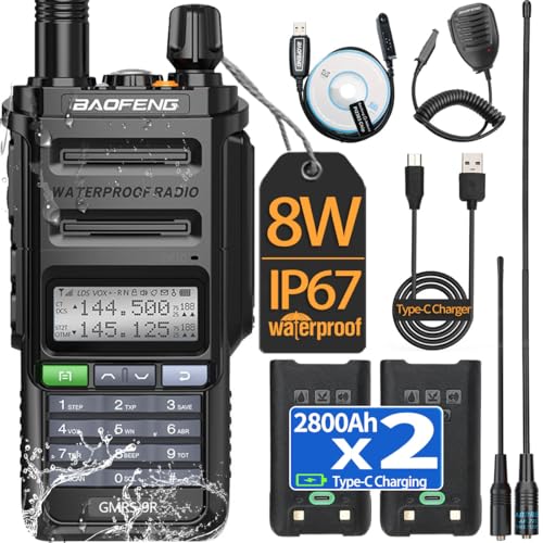 BAOFENG UV-9R Pro 8W Ham Radio Two-Way Radio Handheld Dual Band Tri- Power Waterproof Long Range Rechargeable Walkie Talkies with Programming Cable,Speaker Mic and Type-C Charger Cable Full Set - Black+2XBattery Full Set