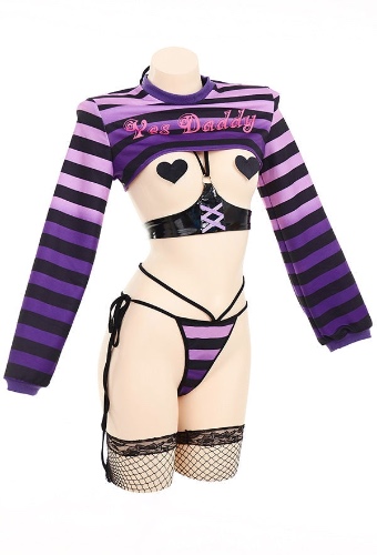 Gothic Yes Daddy Striped Set - Purple / XL