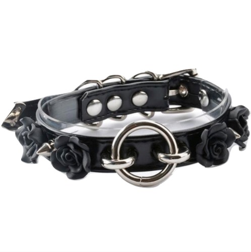 Floral Collar with O-ring - Black & Silver