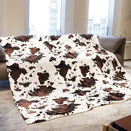 Flannel Fleece Cow Print Blanket King Size, Super Soft Cozy Plush Cow Blankets, Lightweight Microfiber Cow Print Throw Blanket for Couch Sofa Bed 90"x108" - King Size 90" x 108" (230 x 275 cm) - Brown/White