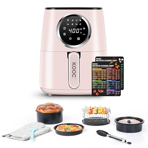 [BUDDY GROUP] KOOC Large Air Fryer with Accessories, 4.5 Quart Electric Hot Oven Cooker, With Cheat Sheet, LED Touch Digital Screen, 8 in 1, Customized Temp/Time, Nonstick Basket, Pink - 4.5 Quart - Pink with Accessory