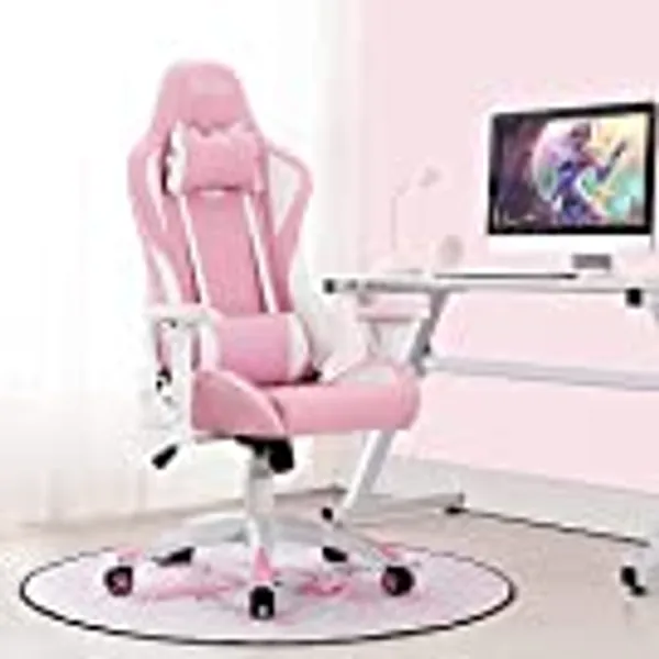 SMAX Pink Gaming Chair Racing Video Game Chairs Computer Cute Gaming Chair Adjustable High Back Ergonomic Office Chair PU Leather Recliner Swivel Rocker for Girl Women Adults