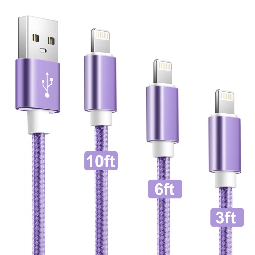 Souina iPhone Charging Cable Purple 3Pack (3ft 6ft 10ft) Mfi Certified iPhone Charger Fast Charging Cable Nylon Braided Phone Chargers Cord Compatible with 12 Pro 11 Pro Max 10 Xr Xs Max 8 7 iPad - 